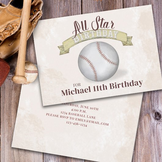 Vintag Baseball All Star Birthday Einfaches Party Einladung