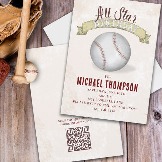 Vintag Baseball All Star Simple Geburtstagsparty Einladung