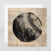 Vintag Baseball Art Illustration Zeitung Stil Einladung (Vorne/Hinten)