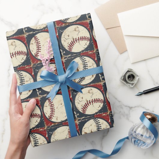Vintag Baseball Grid Geschenkpapier (Schenken)