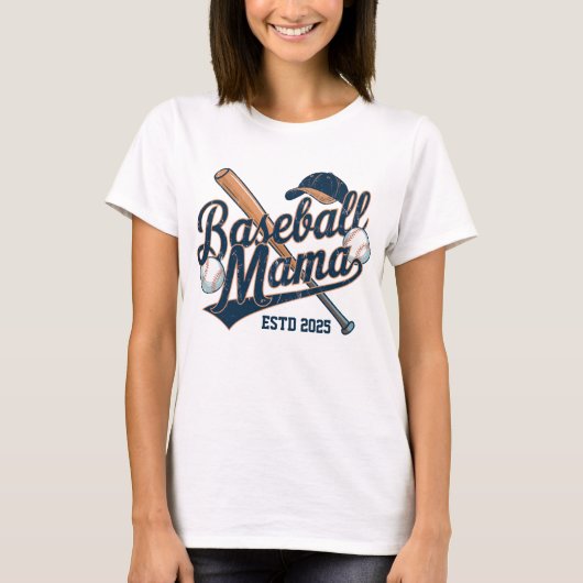 Vintag Baseball Mama Estd 2025 T-Shirt (Vorderseite)