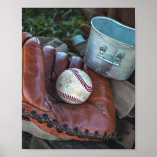 Vintag Baseball Mit und Ball Baseball Glove Amer Poster