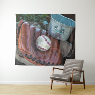 Vintag Baseball Mit und Ball Baseball Glove Amer Wandteppich