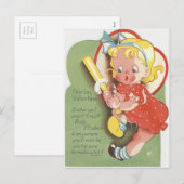 Vintag Batter Girl Valentine Feiertagspostkarte (Vorne/Hinten)