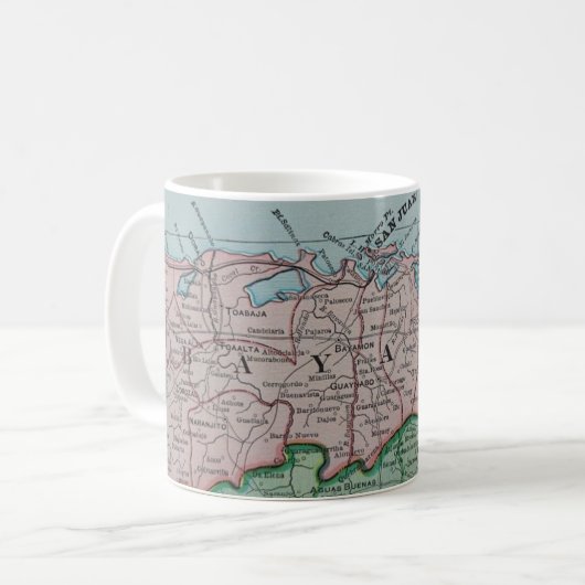 Vintag Bayamon Puerto Rico Karte Kaffeetasse (Vorderseite Links)
