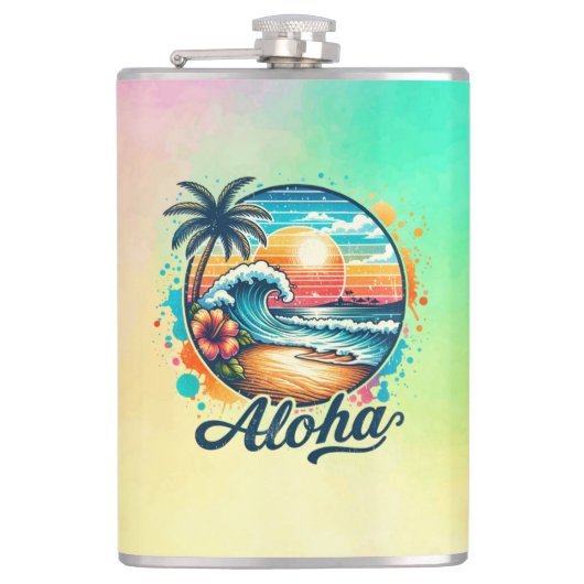 Vintag Beach Aloha Sublimierung-94953 Flachmann (Vorderseite)
