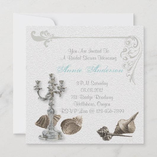 Vintag Beach Brautparty Tee Party Einladung (Rückseite)