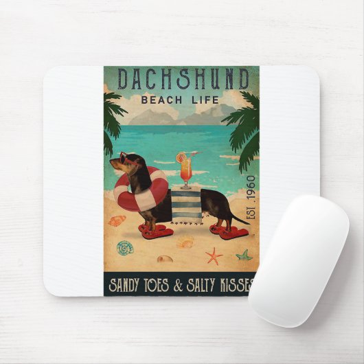 Vintag Beach Cocktail Dackel Mousepad (Mit Mouse)
