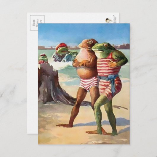 Vintag Beach Frosch Postcard Postkarte (Vorne/Hinten)