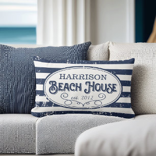 Vintag Beach House Personalisiert Navy und White Lendenkissen