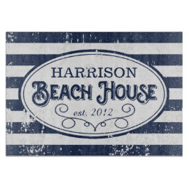 Vintag Beach House Personalisiert Navy und White Schneidebrett