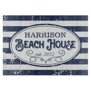 Vintag Beach House Personalisiert Navy und White Schneidebrett