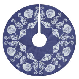 Vintag Beach Hütte Seashells White Blue Polyester Weihnachtsbaumdecke