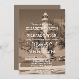Vintag Beach Lighthouse Shore Hochzeit Einladung