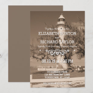 Vintag Beach Lighthouse Shore Wedding Einladung