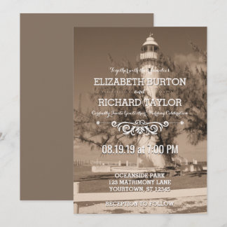 Vintag Beach Lighthouse Shore Wedding Einladung