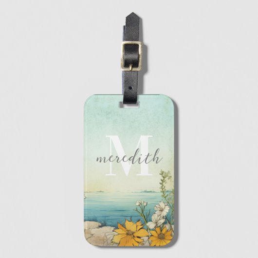 Vintag Beach Monogram Gepäckanhänger (Vorderseite Vertikal)