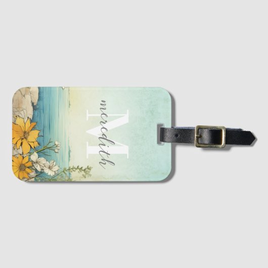 Vintag Beach Monogram Gepäckanhänger (Vorderseite (Horizontal))