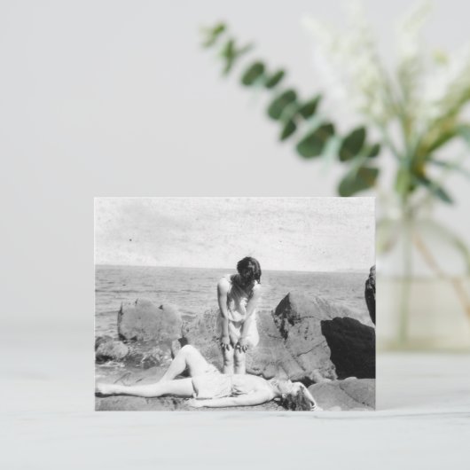 Vintag Beach Postkarte (Stehend Vorderseite)