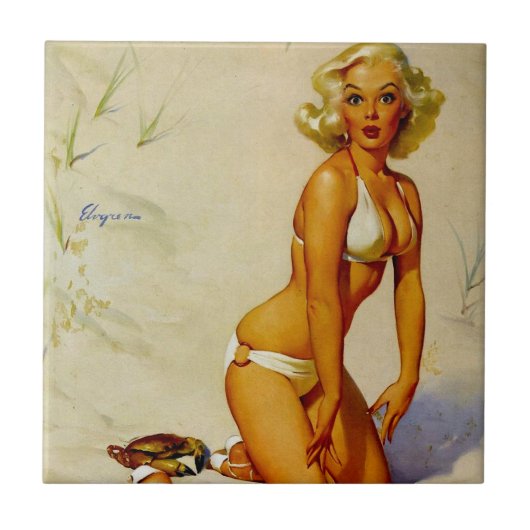 Vintag Beach Summer Button up Girl Fliese (Vorderseite)