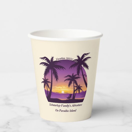 Vintag Beach Sunset Ferien Lounges Pfirsichpfirsic Pappbecher (Vorderseite)