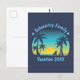 Vintag Beach Sunset Vacation Orange-blaue Lounge Postkarte