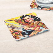 Vintag Beach Tattoo Pinup Rechteckiger Pappuntersetzer (angewinkelt)