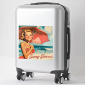 Vintag Beach Vacation Poster: Blonde Button-Up Aufkleber (Koffer)