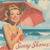 Vintag Beach Vacation Poster: Blonde Button-Up Aufkleber (Vorderseite)