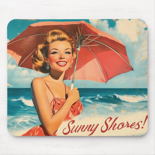 Vintag Beach Vacation Poster: Blonde Button-Up Mousepad (Vorne)