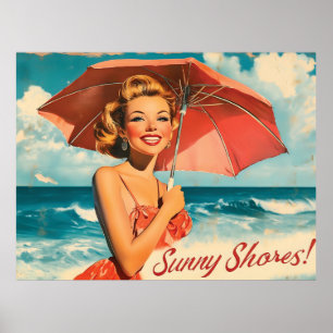 Vintag Beach Vacation Poster: Blonde Button-Up Poster