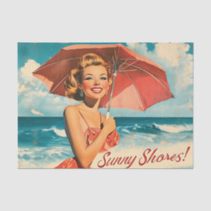 Vintag Beach Vacation Poster: Blonde Button-Up Seidenpapier