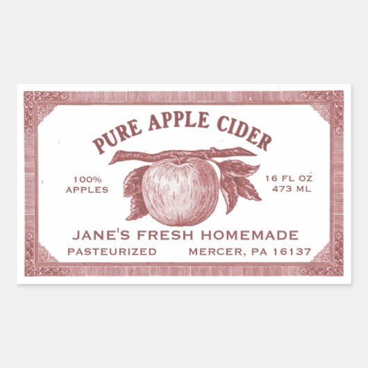 Vintag bearbeitbares Apple Cider Label Red Rechteckiger Aufkleber (Vorderseite)