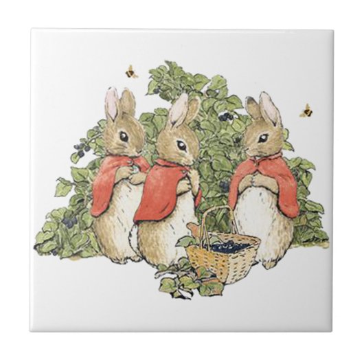 Vintag Beatrix Potter Bunnies Picking Blueberries Fliese (Vorderseite)
