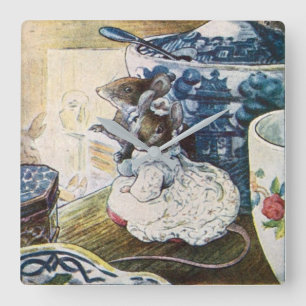 Vintag Beatrix Potter Mice Tailor von Gloucester Quadratische Wanduhr