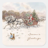 Vintag Beatrix Potter Weihnachtsfeiertage Quadratischer Aufkleber (Vorderseite)