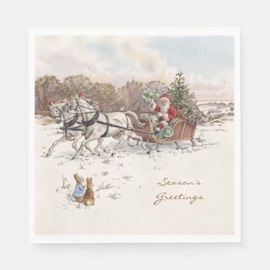 Vintag Beatrix Potter Weihnachtsfeiertage Serviette (Vorderseite)