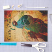 Vintag Beautiful Blue Peacock Floral Französisch Seidenpapier (Handwerk)