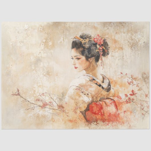 Vintag Beautiful Geisha Seidenpapier (Vorderseite)
