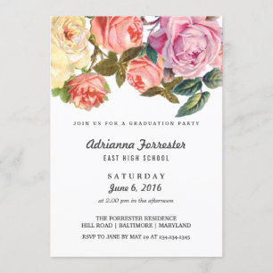Vintag Beautiful Rose Graduierungsparty Einladung