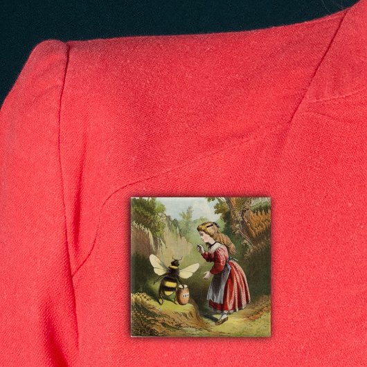 Vintag Bee Little Girl Honey Pot Button