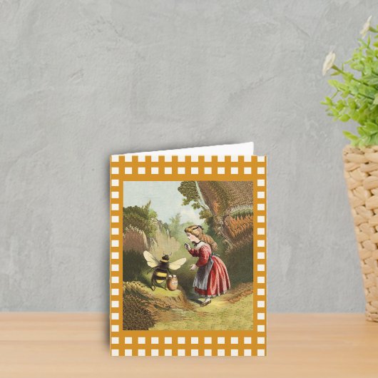 Vintag Bee Little Girl Honey Pot Karte