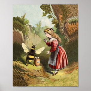Vintag Bee Little Girl Honey Pot Poster