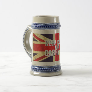 Vintag BEHALTEN CALM UK Flag GIFTS Bierglas