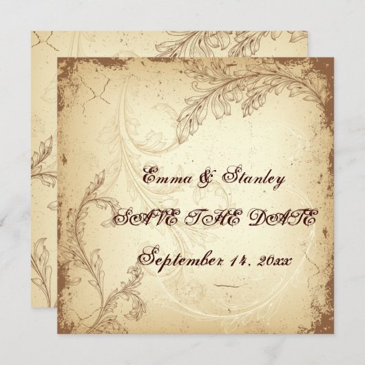 Vintag-beige Blätter Save the Date (Vorne/Hinten)