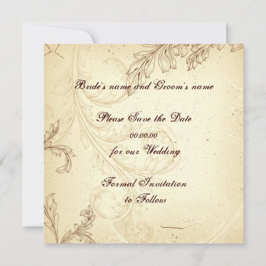 Vintag-beige Blätter Save the Date (Rückseite)