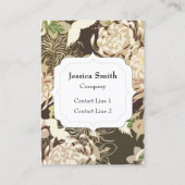 Vintag-beige Blume und Vögel Monogramm Visitenkarte (Vorderseite)