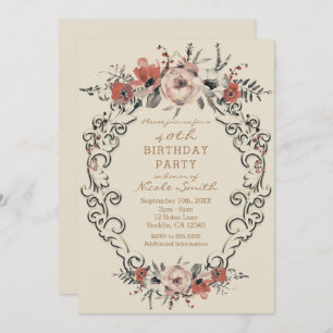 Vintag Beige Botanische Blumengeburtsparty Einladung