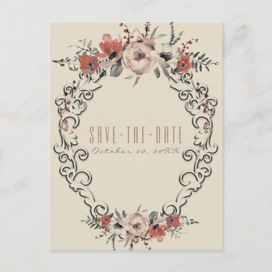 Vintag Beige Botanischer Chic Save the Date Ankündigungspostkarte (Vorderseite)