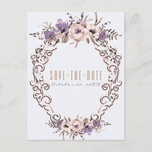 Vintag Beige Botanischer Chic Save the Date Ankündigungspostkarte (Vorderseite)